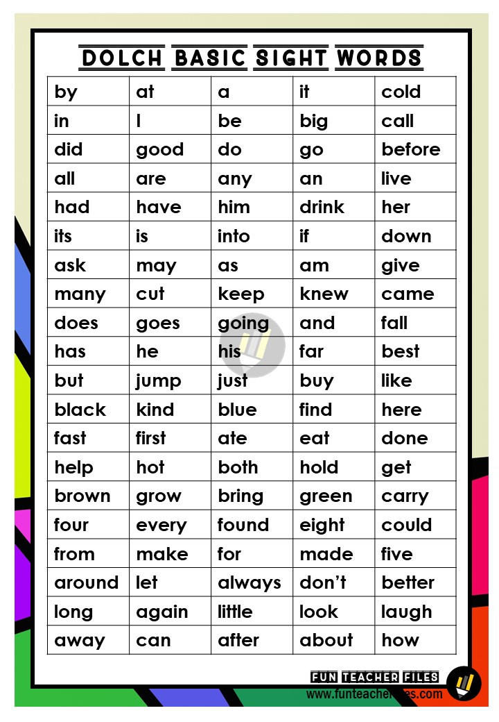 Dolch Sight Words Chart Fun Teacher Files The Best Porn Website