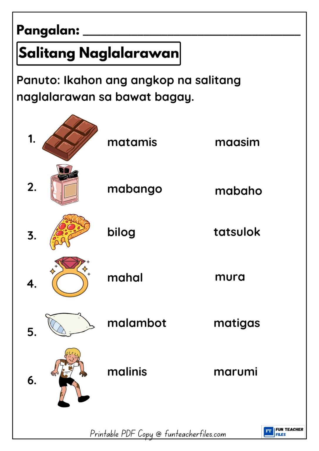 Salitang Naglalarawan Worksheet 5 Fun Teacher Files