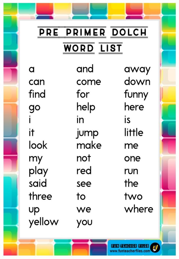 dolch sight word list 1st grade