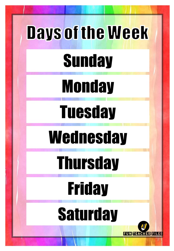 Days Of The Week And Months Of The Year Printable
