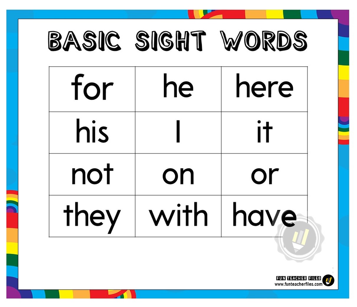 Basic Sight Words Charts - Fun Teacher Files