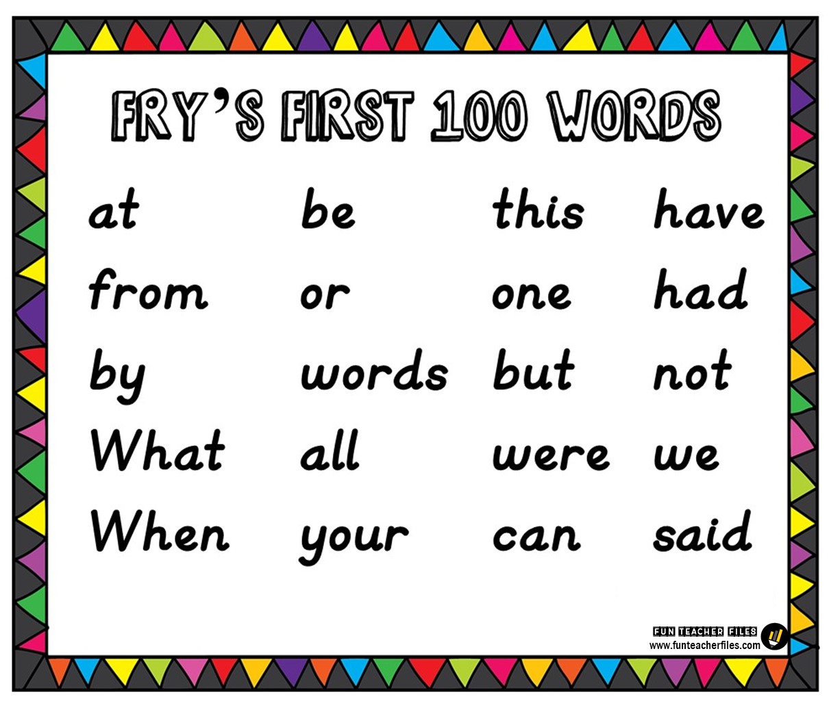 fry sight word list for kindergarten