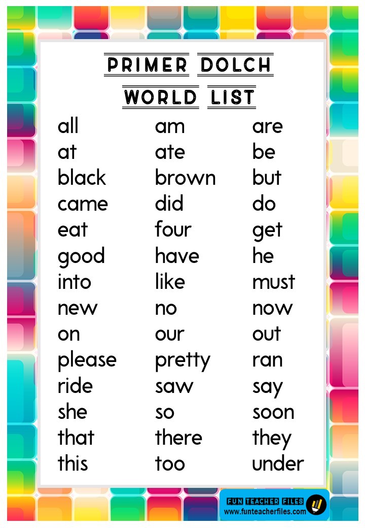 free printable dolch kindergarten sight word list