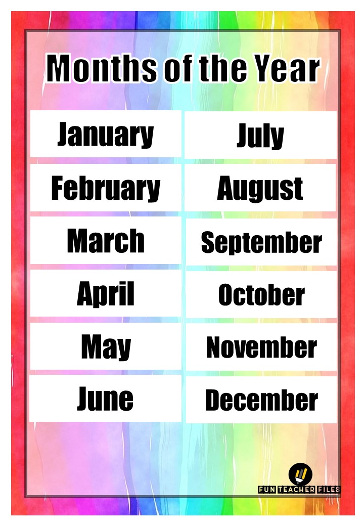 Days Of The Week And Months Of The Year Chart - Fun Teacher Files