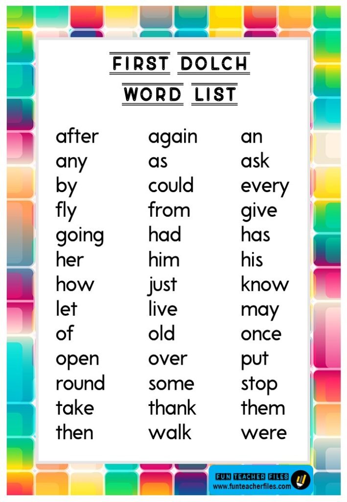 kindergarten sight words list order