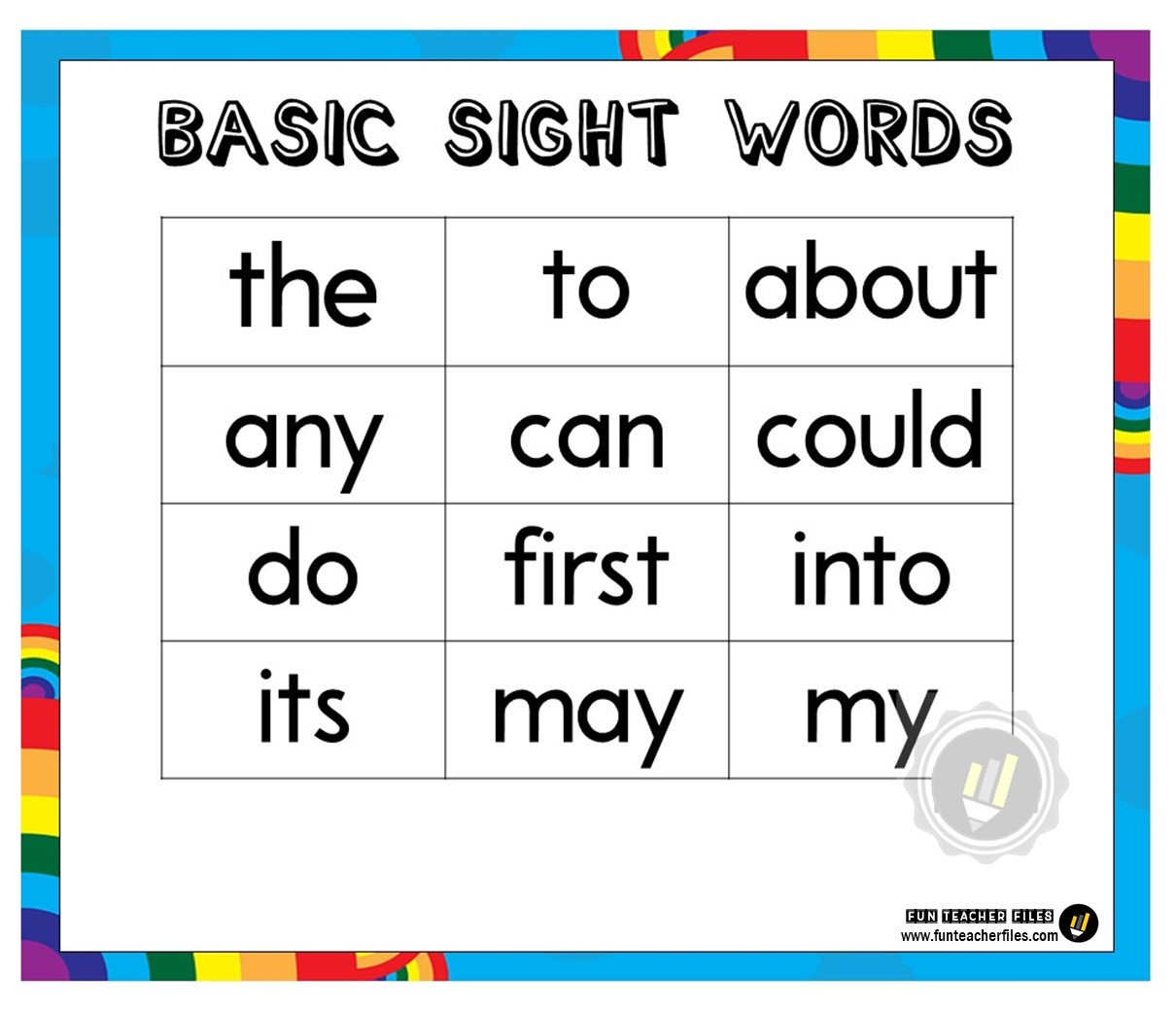 Basic Sight Words Charts - Fun Teacher Files