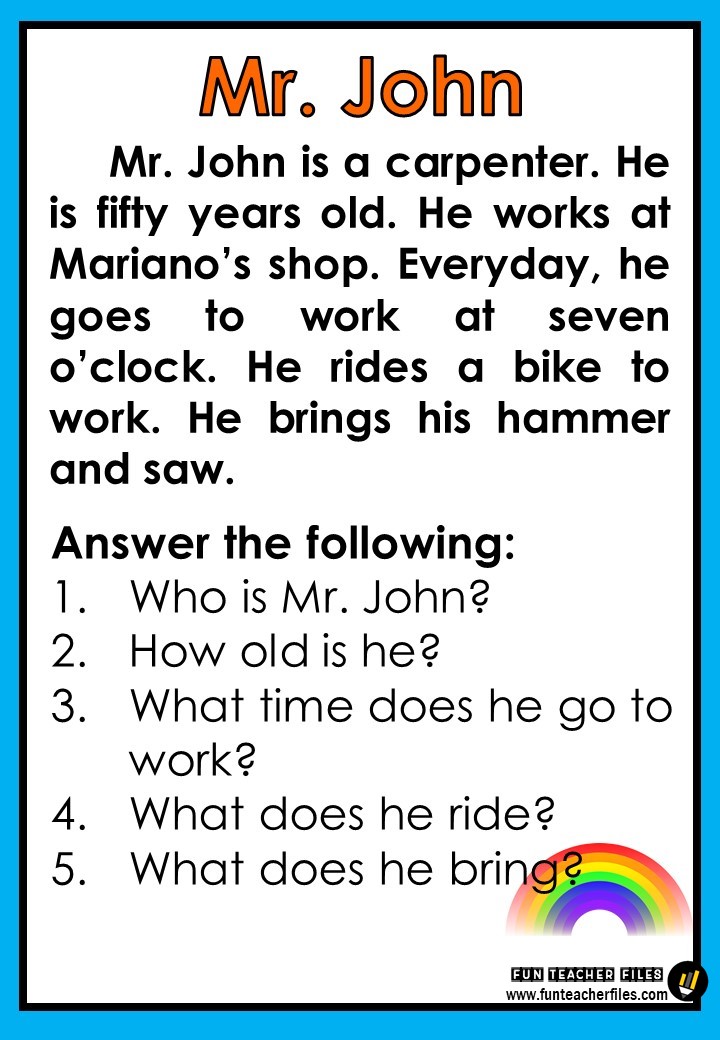 Reading Material with Comprehension Questions - Fun Teacher Files