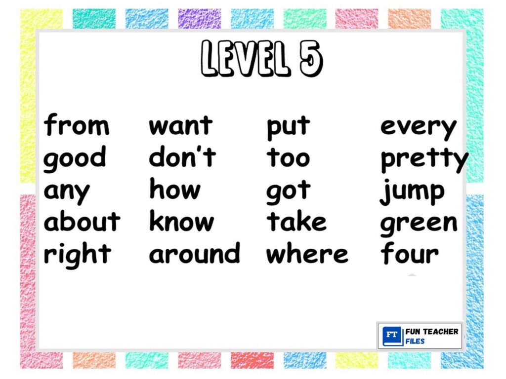 Basic Sight Words Charts in Different Levels - Fun Teacher Files