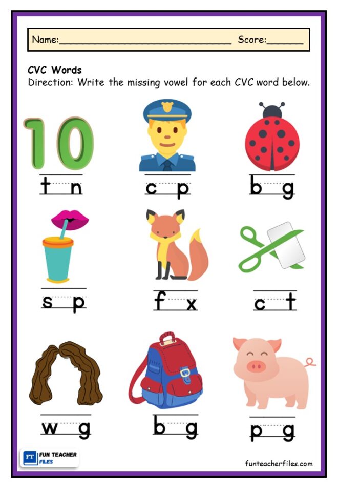 CVC Worksheets Missing Vowel Fun Teacher Files