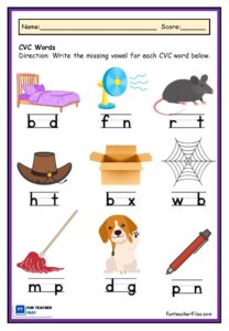 CVC Worksheets - Missing Vowel - Fun Teacher Files