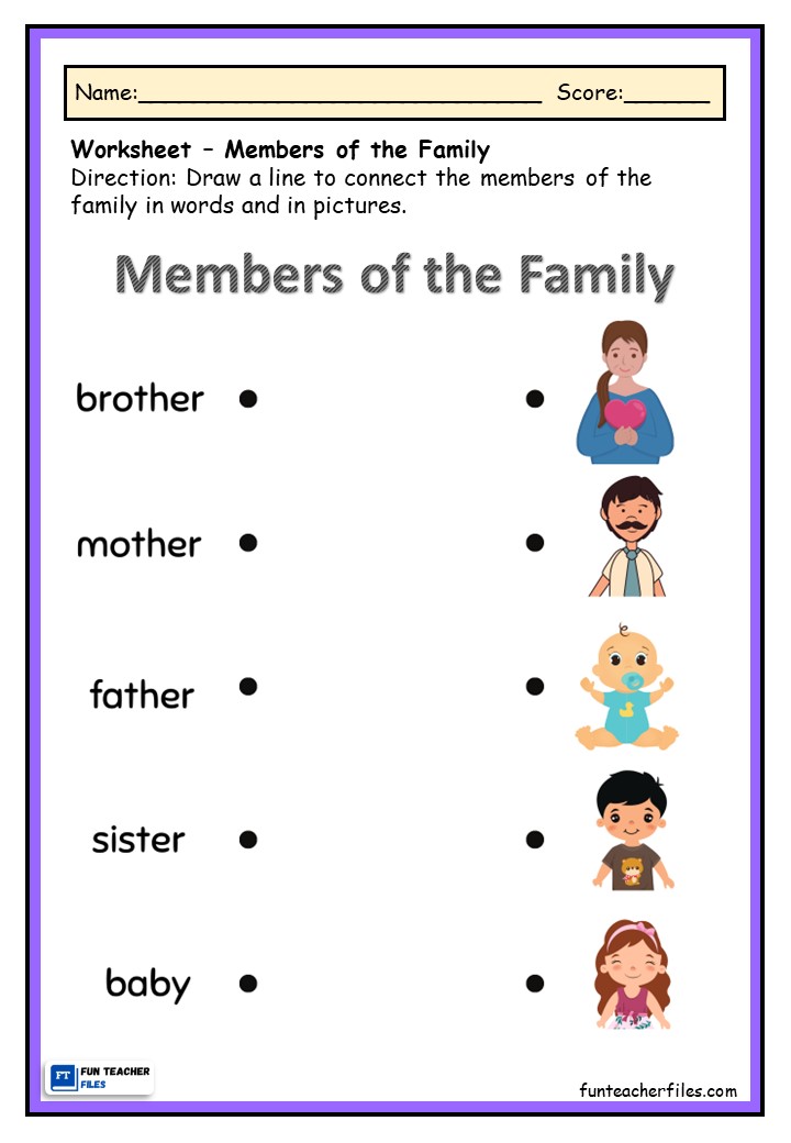 family member worksheet for kindergarten