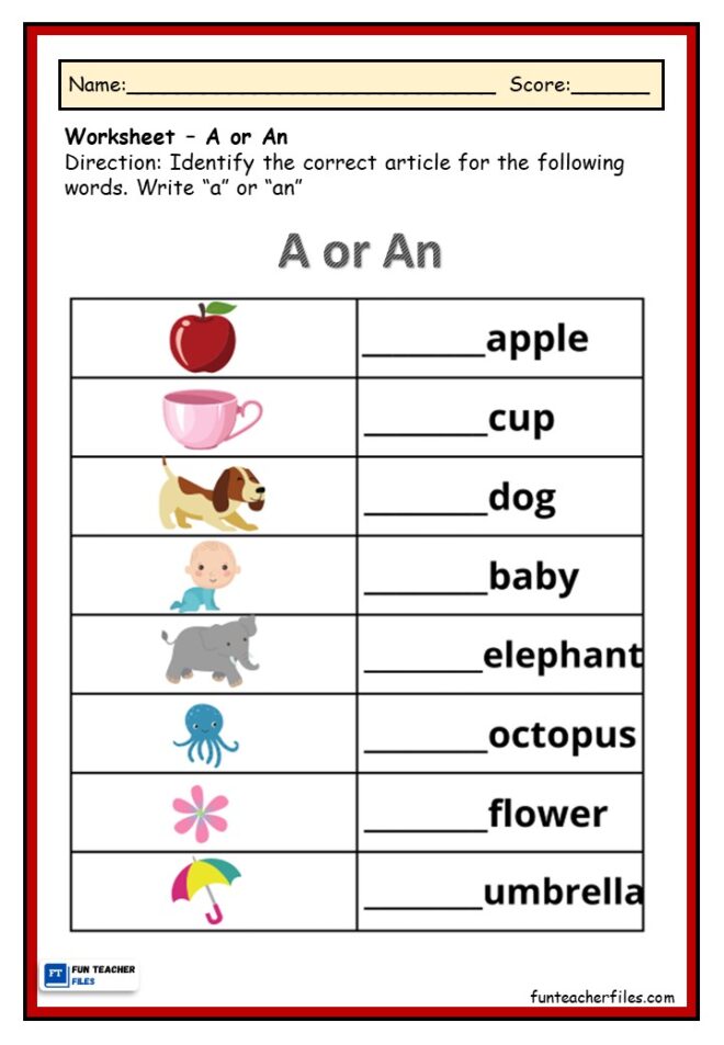 A or An Worksheets - Fun Teacher Files