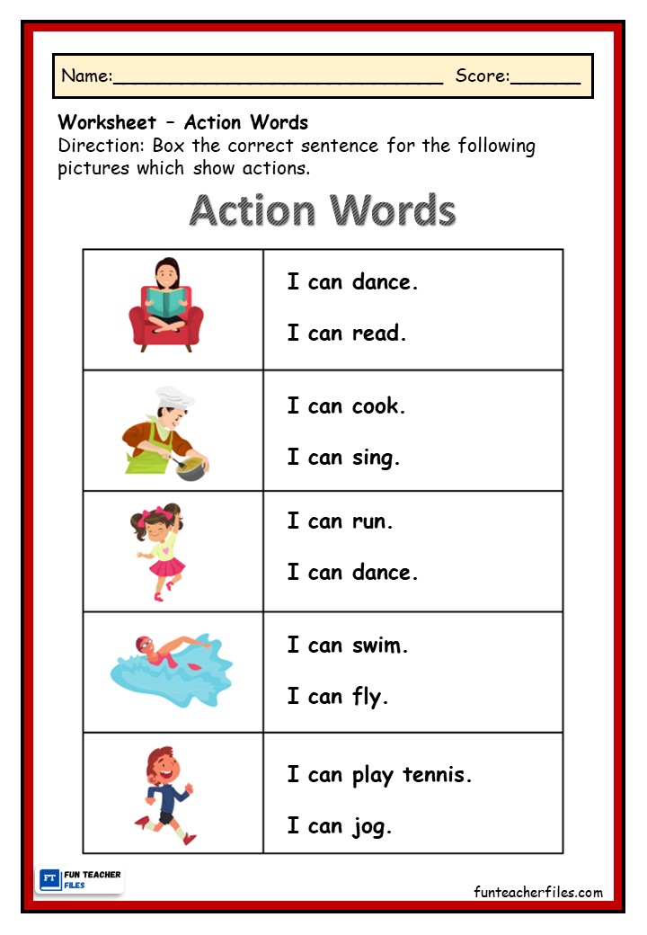 Worksheet On Action Words For Ukg