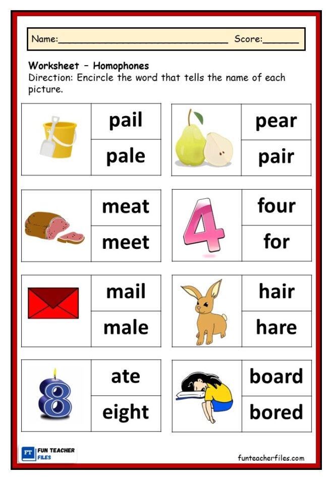 Homophones Worksheet - Fun Teacher Files