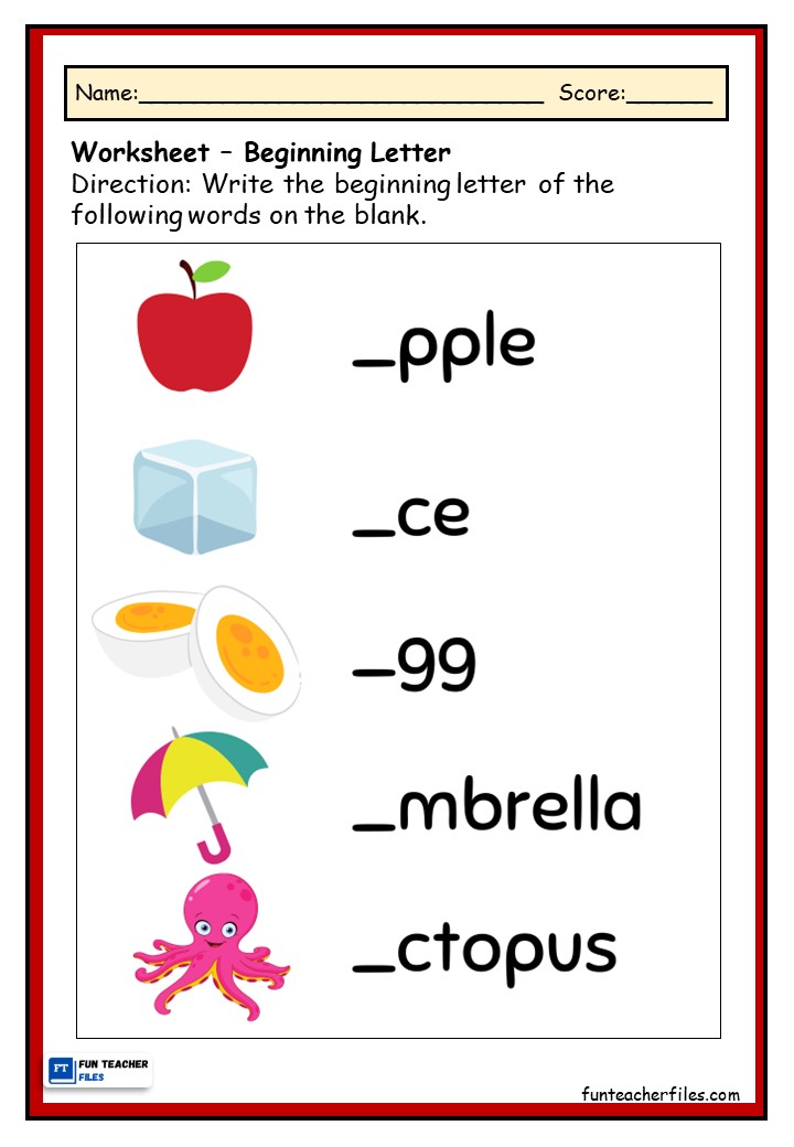 Beginning Letter Sound Worksheet Fun Teacher Files