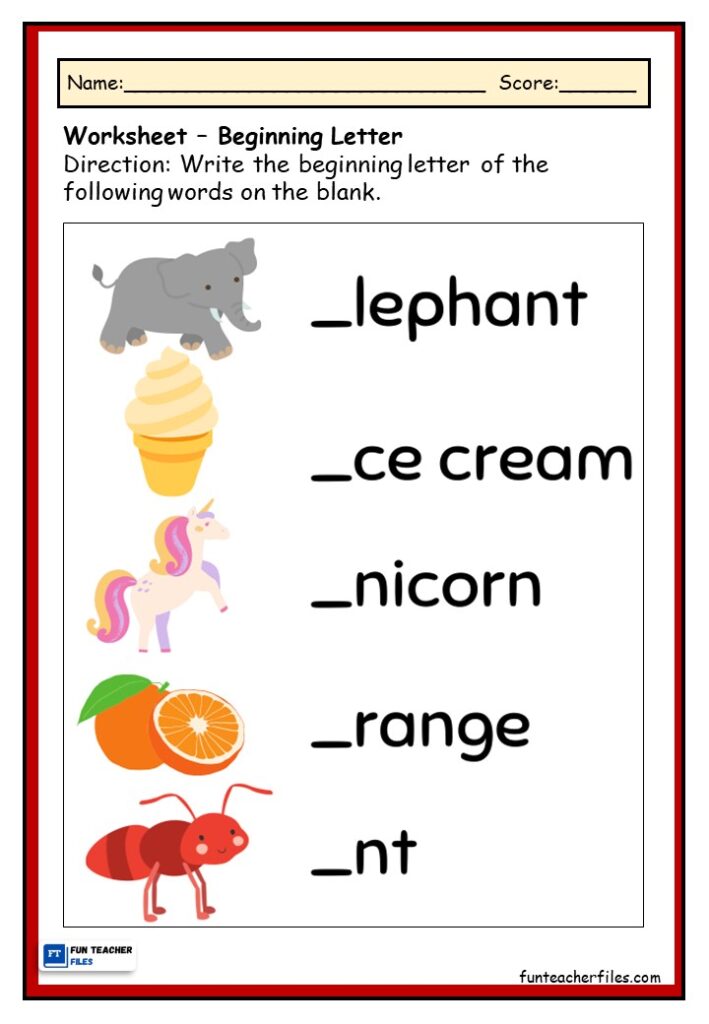 Beginning Letter Sound Worksheet - Fun Teacher Files