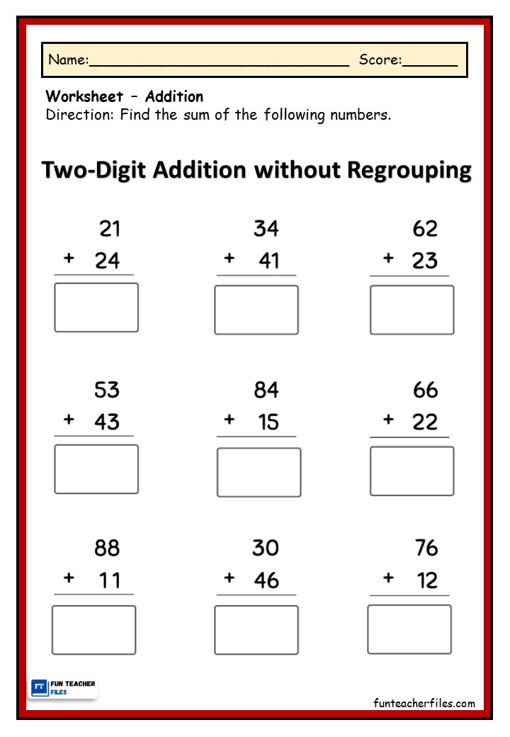 Addition Without Regrouping Worksheet Fun Teacher Files
