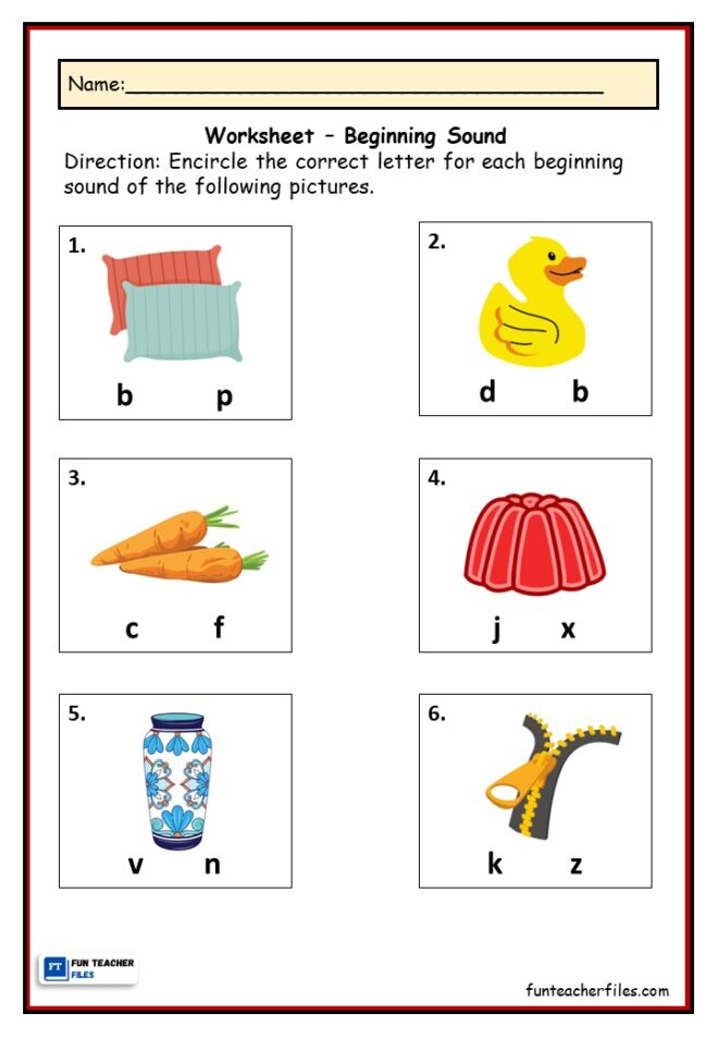 Beginning Sound Worksheets - Fun Teacher Files