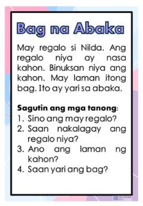 Filipino Reading Passages With Comprehension Questions Set 1 - Fun 