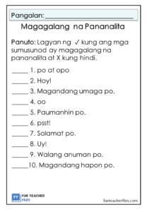 Magagalang na Pananalita Worksheets Set 1 - Fun Teacher Files