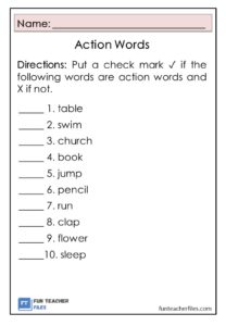 Action Words Worksheets Set 1 - Fun Teacher Files