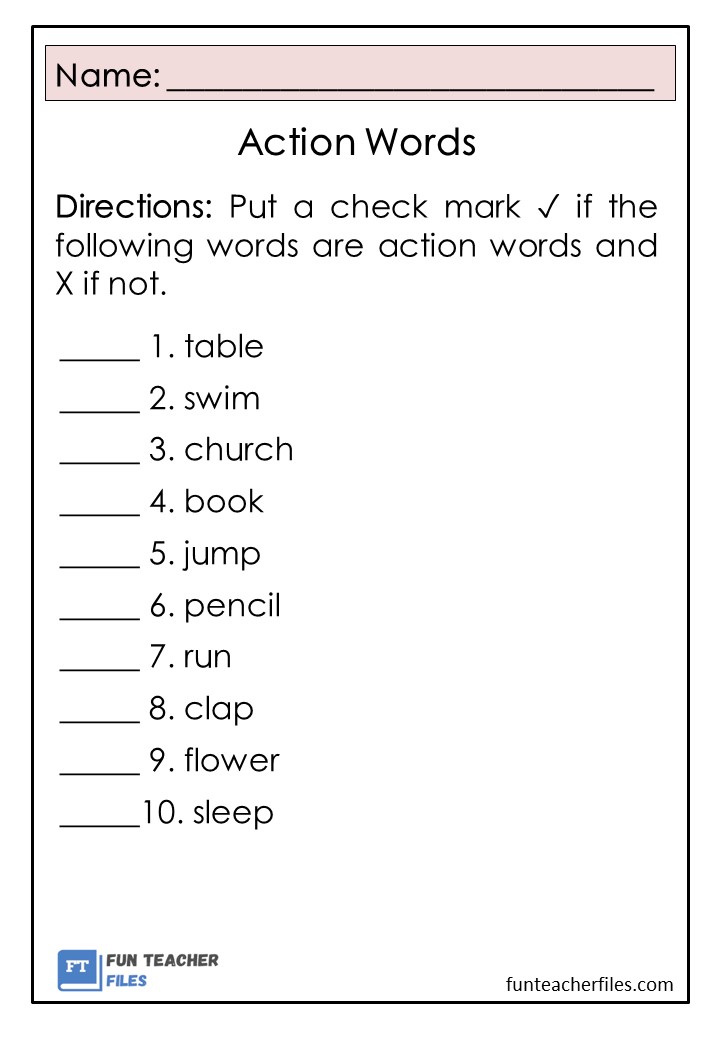 Action Words Worksheets Set 1 Fun Teacher Files