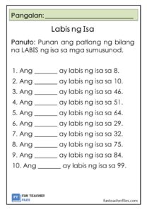 Labis ng Isa Worksheets Set 1 - Fun Teacher Files