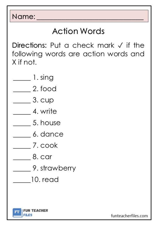 Action Words Worksheets Set 1 - Fun Teacher Files