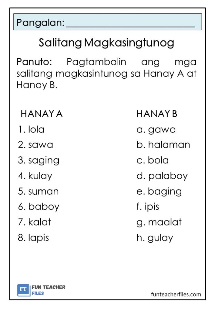 Magkasing Tunog Na Salita Worksheet Grade 3