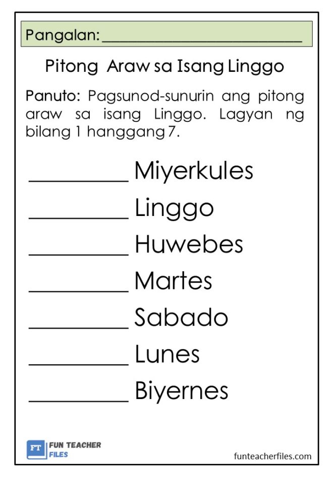 Pitong Araw Sa Isang Linggo Worksheets Fun Teacher Files 0029