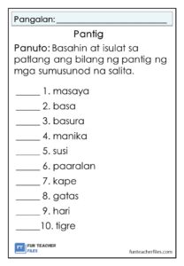 Bilang ng Pantig Worksheets Set 1 - Fun Teacher Files