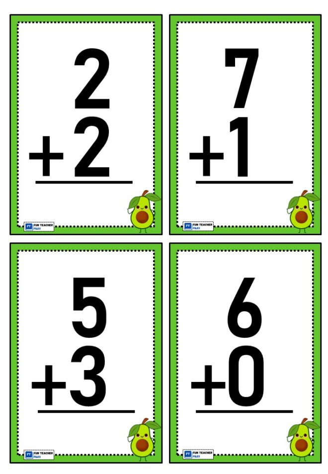 Addition Flashcards with Sums 10 or Less Fun Teacher Files