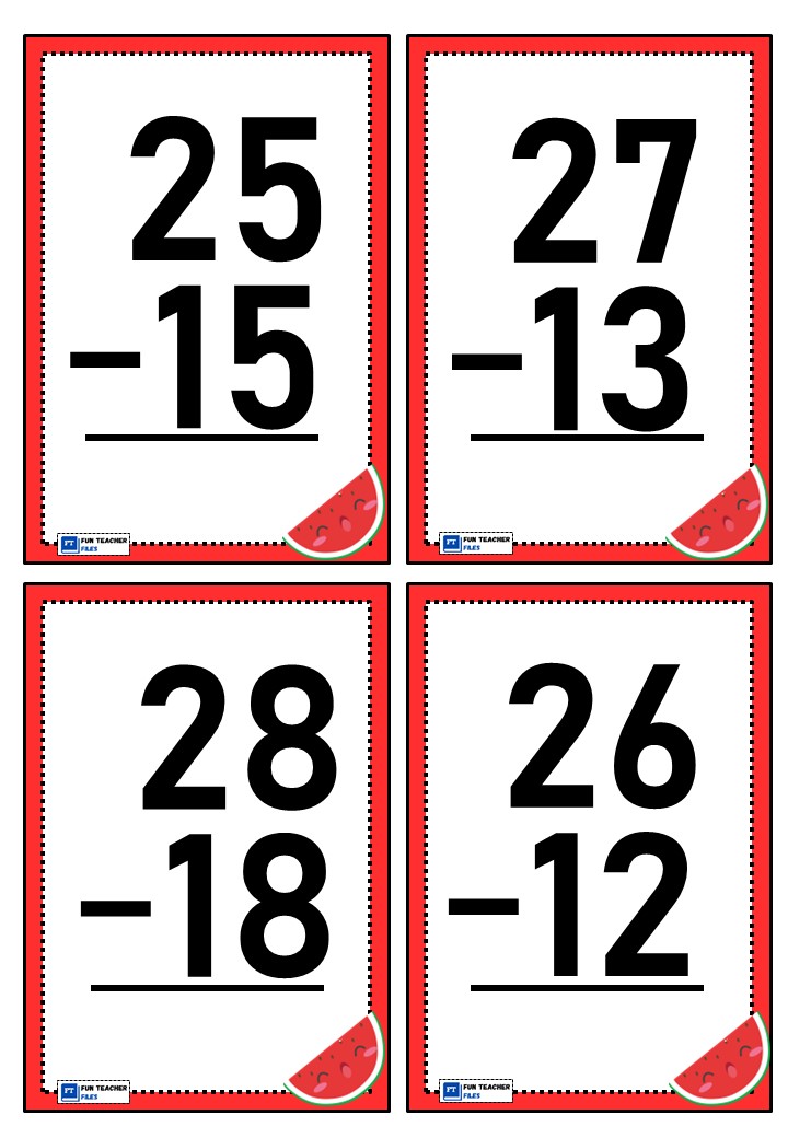 Two Digit Subtraction Without Regrouping Flashcards Fun Teacher Files