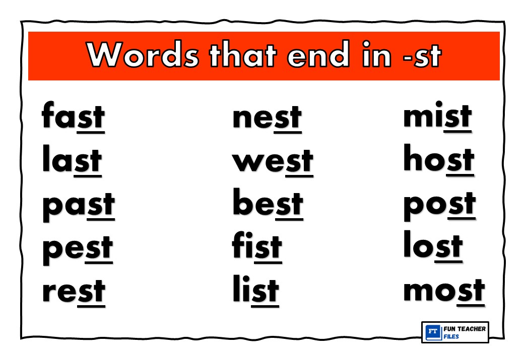 Words That Begin And End In ST Fun Teacher Files