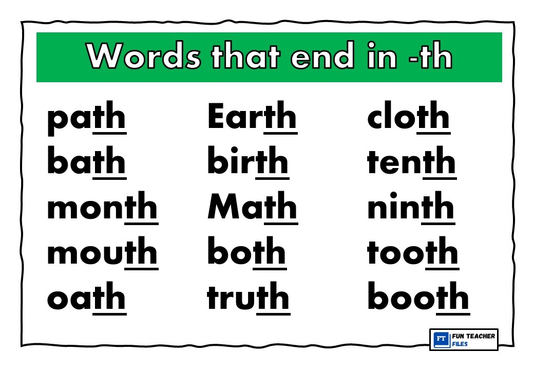 Words that Begin and End in TH - Fun Teacher Files