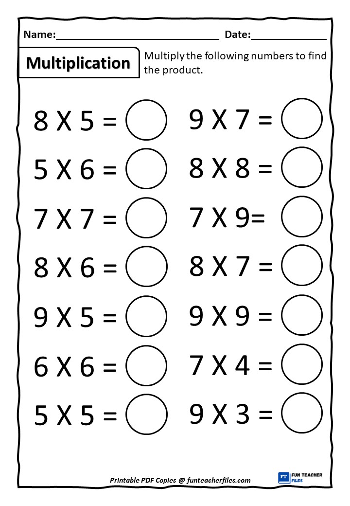One Digit Multiplication Worksheets Set 2 Fun Teacher Files