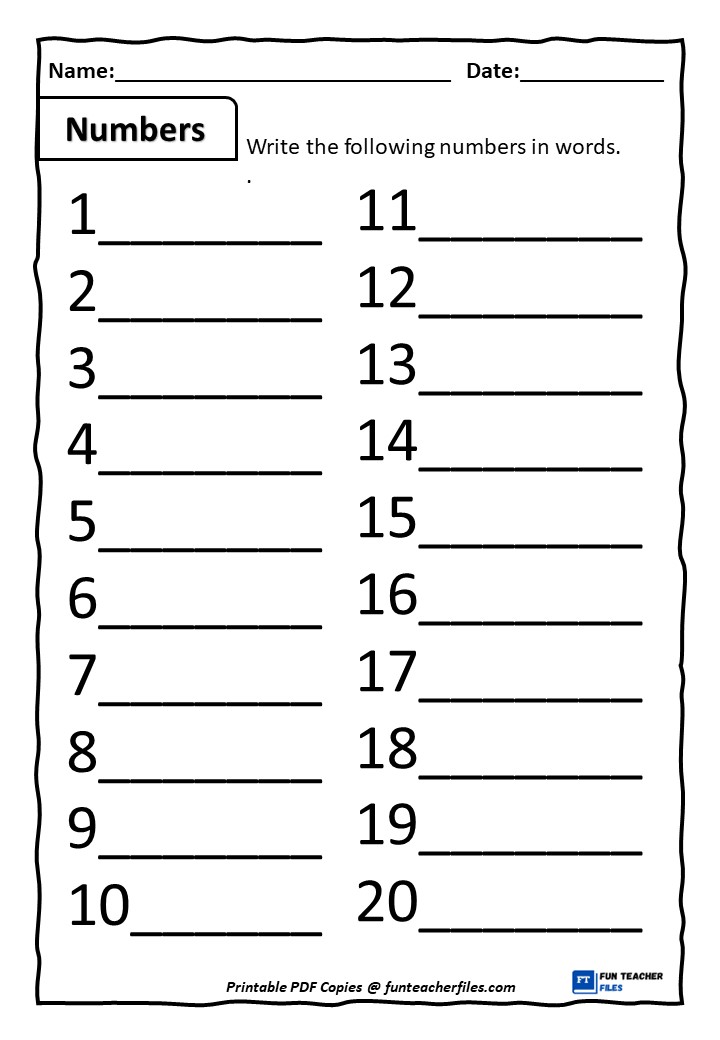 Spelling Numbers In Words Set 1 Fun Teacher Files