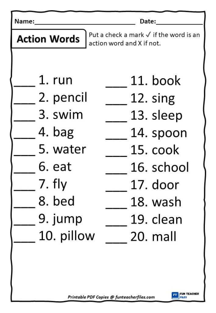 Action Words Worksheets Set 2 Fun Teacher Files