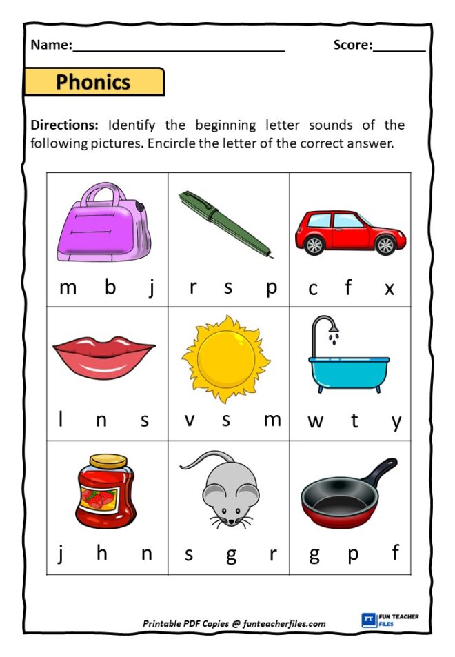 Beginning Letter Sounds Worksheet Set 1 - Fun Teacher Files