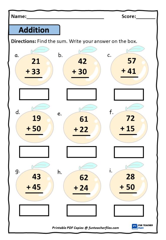 Two Digit Addition Worksheets Without Regrouping Set 1 Fun Teacher Files 4983