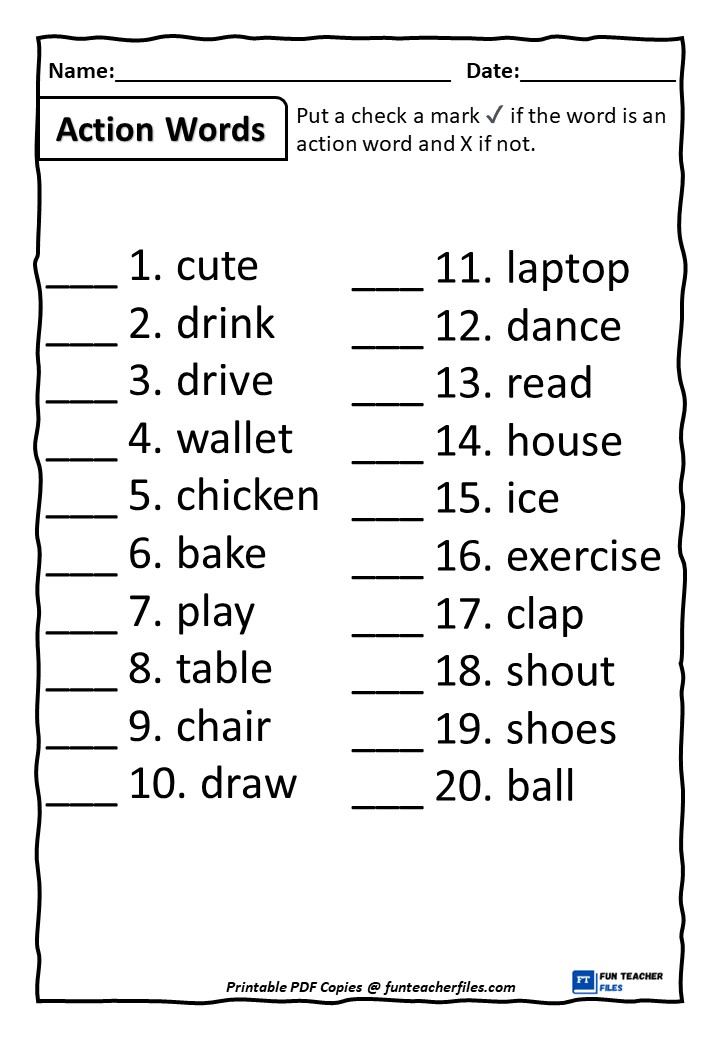 Action Words Worksheets Set 2 Fun Teacher Files