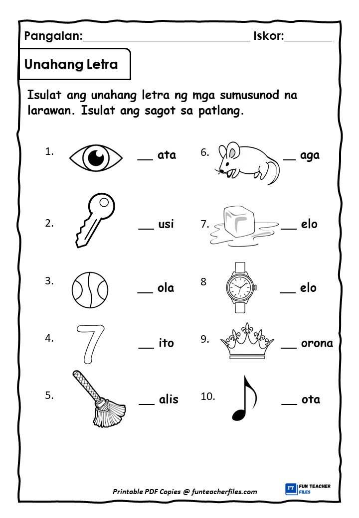 Unahang Letra Katinig Worksheet 1 - Fun Teacher Files