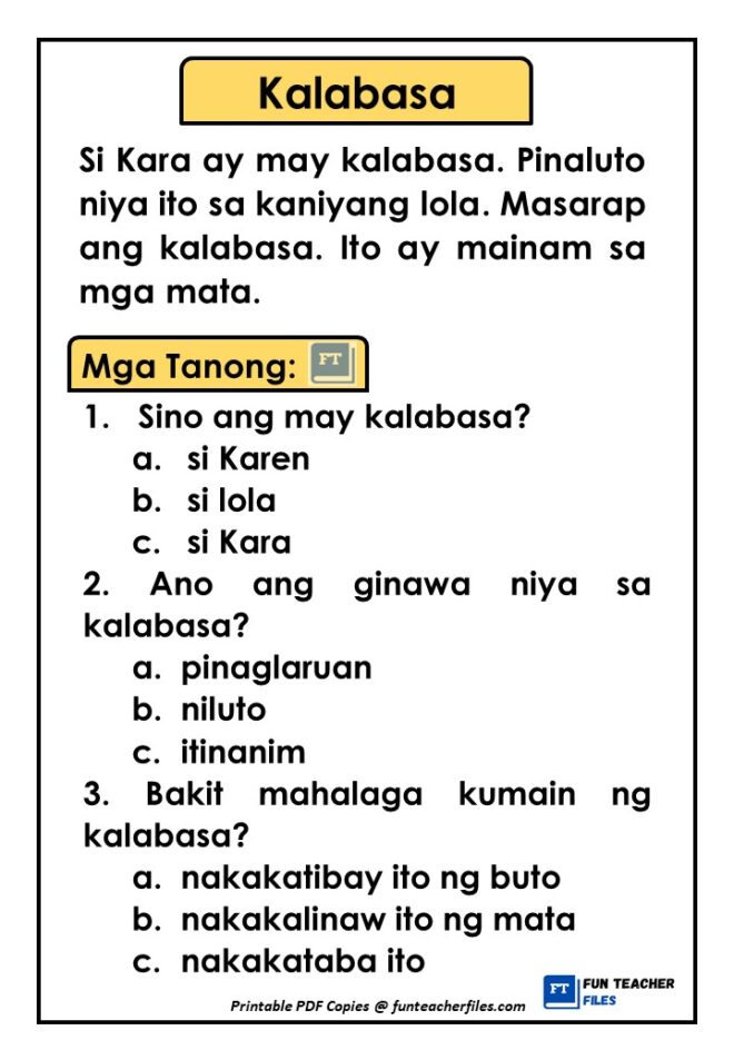 Filipino Reading Materials With Comprehension Questions Set 3 Fun Filipino Reading Materials With Comprehension Questions Set 3 Fun