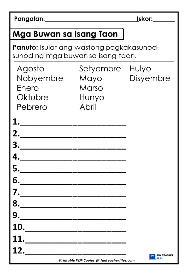 Mga Buwan sa Isang Taon Worksheet - Fun Teacher Files