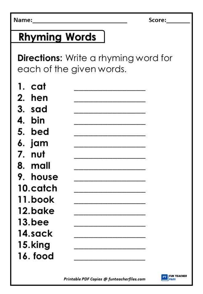 Rhyming Words Worksheet 1 - Fun Teacher Files