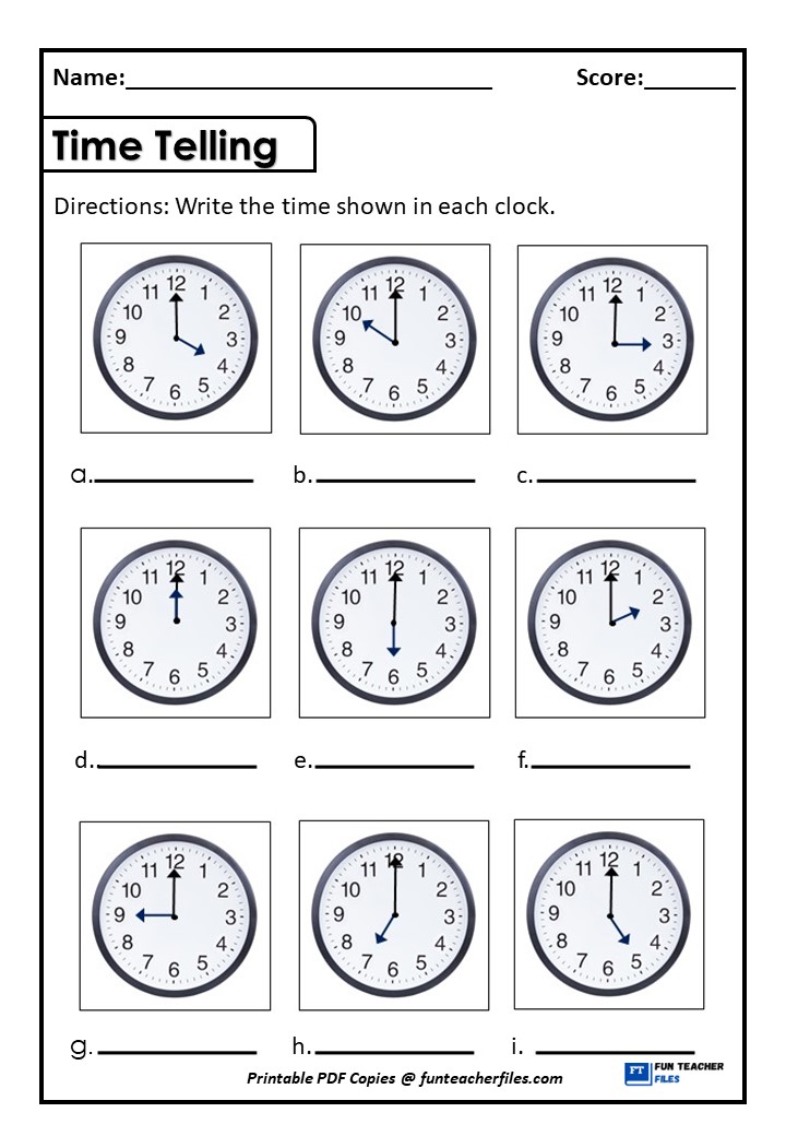 Tiime Telling Worksheet