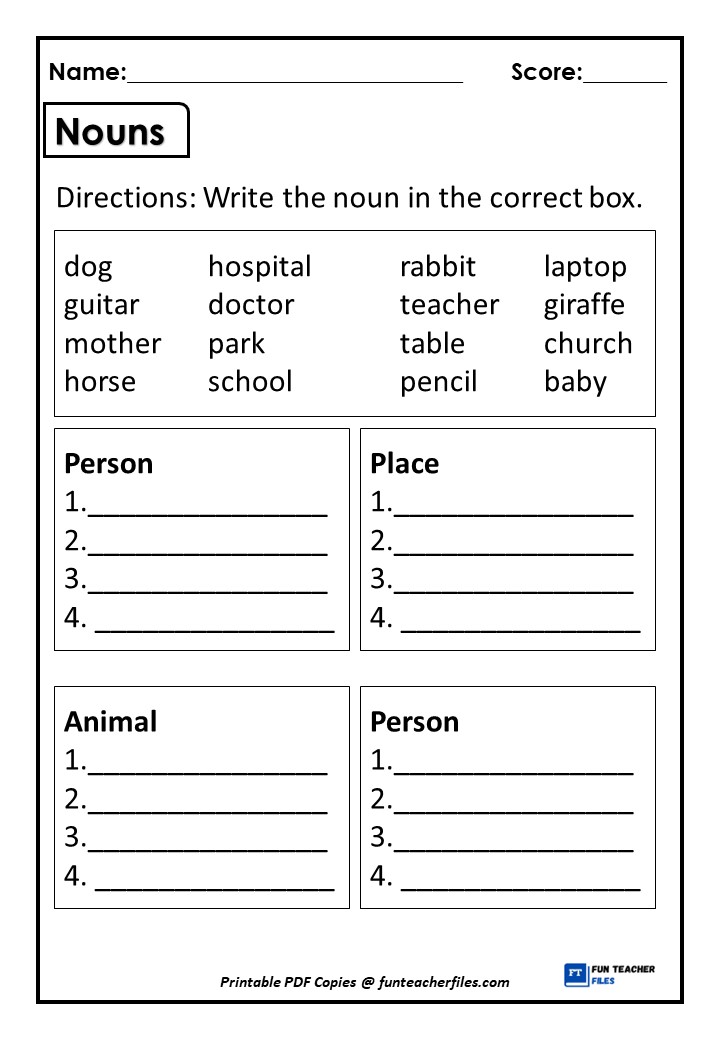 Nouns Worksheet 1 - Fun Teacher Files