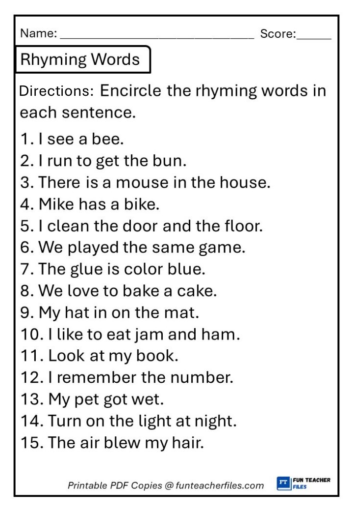 Rhyming Words Worksheet 2 - Fun Teacher Files