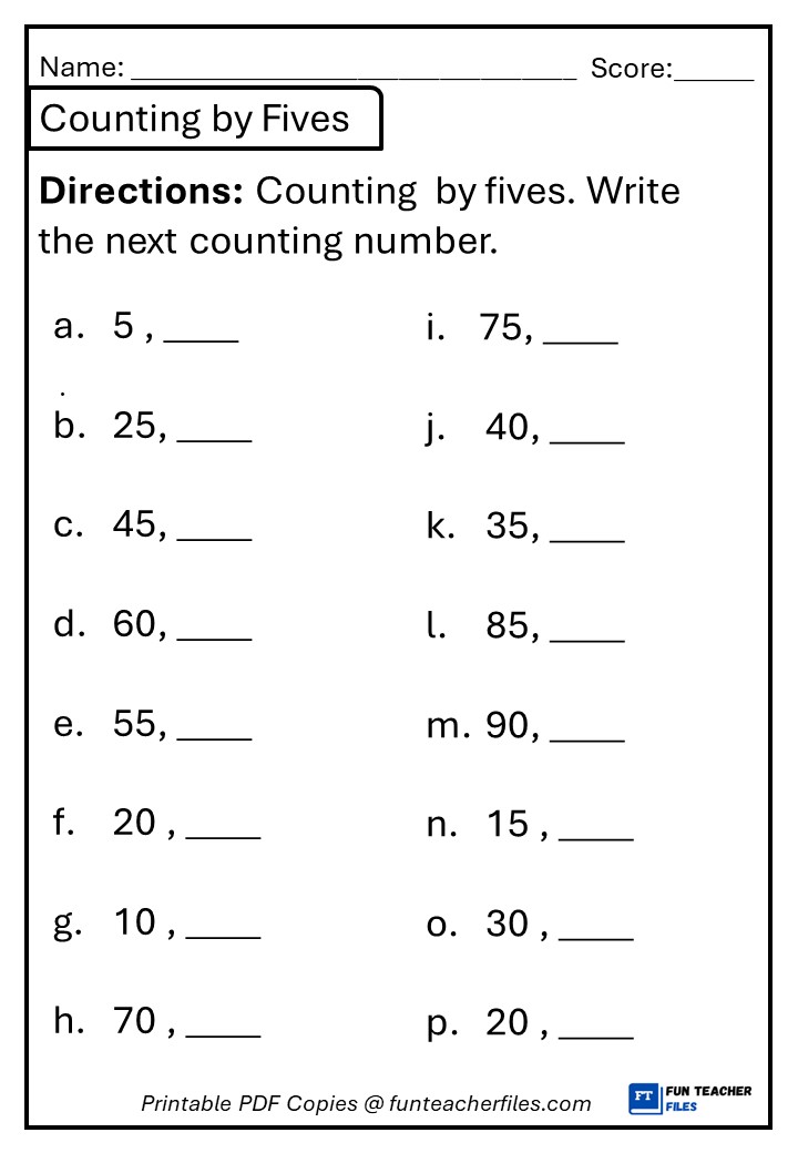 Counting By Fives Worksheet 1 Fun Teacher Files 2362