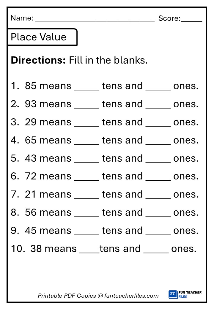 Place Value Worksheet 2 - Fun Teacher Files